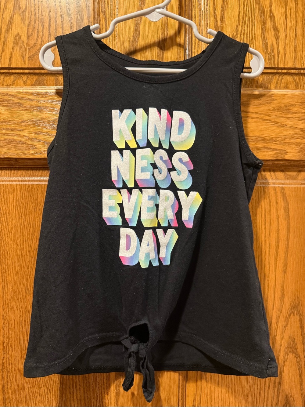 Justice Black Tank Top with Pastel Rainbow 'Kindness Every Day' Graphic